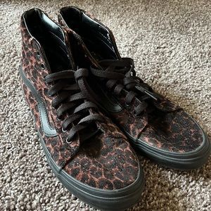 Unisex Leopard Print High Top Vans Skater Shoes